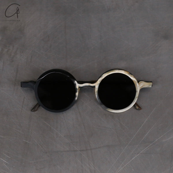 Rigards x UMA WANG joint RG00UW18 series horn wire cutting handmade glasses RG-RG00UW18-HBKSH black and white frame dark gray lens